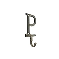 Handcrafted Nautical Decor Rustic Gold Cast Iron Letter P Alphabet Wall Hook 6\"