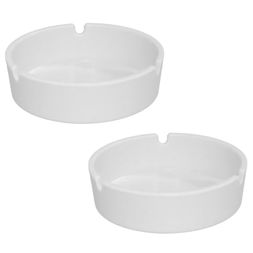 Acan Tradineur - Pack de 2 ceniceros Redondos de cerámica, Cuenco, Recipiente con Muescas para Cigarrillos, Uso Interior y Exterior, hostelería, hogar (Blanco, Ø 10 cm)