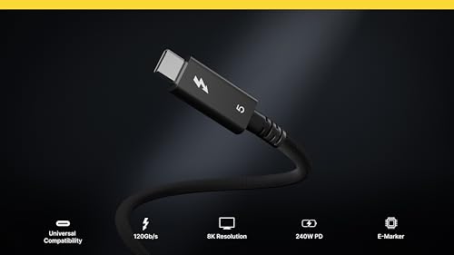 Image of CalDigit Thunderbolt 5 Pro Braided Cable - 120Gbps 240W Power Delivery, Compatible with Thunderbolt 3, 4, USB4 Type C, MacBook Pro, iMac, iPhone 16 Max, Black (1m /3.28ft /39.37 Inches)