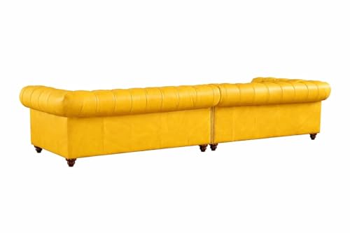 Image of Classic Leatherette Chester Sofa Set Button Tufted, Classic Style Sofa Set for Living Room, Office, and Hallway Colour (Yellow Leatherette, 2+2=4 Seater Sofa)