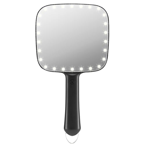 OWBIA Lighted LED Handheld Mirror with Point Light, Battery-Operated Portable Makeup Mirror, Black