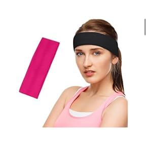 Glamyou Adjustable Elastic Headband for Women and Girls,Kids,Gym,Facial,Makeup,Yoga,Cleaning,Sports,Spa,Exercise Workout,Running Daily Use Headband Pack of 2 ((Pink/Black))