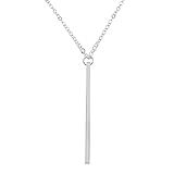 Barogirl Simple Necklaces Jewelry Vertical Feather Bar Pendant Necklace Long Chain for Women (Silver A)