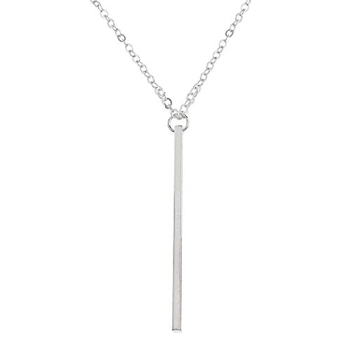 Barogirl Simple Necklaces Jewelry Vertical Feather Bar Pendant Necklace Long Chain for Women (Silver A)