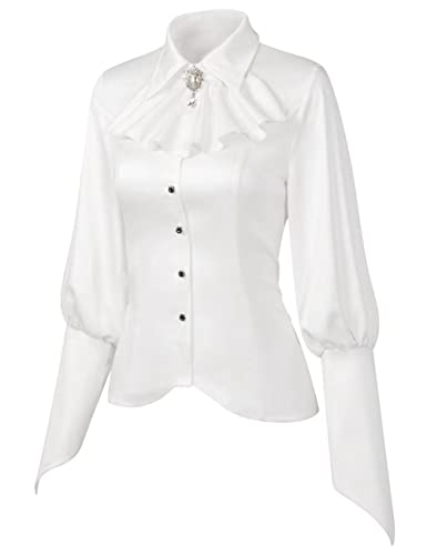 Women's Fashion Shirt Elegant Vintage Gem Brooch Ruffled Long Sleeve Blouse2