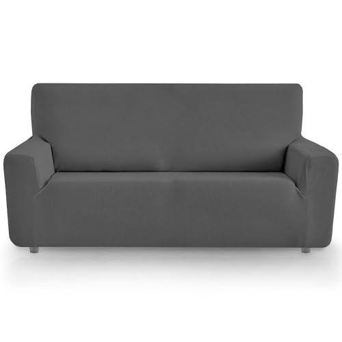 Eiffel Textile - Funda Sofa 3 Plazas. Funda para Sofa Elástica. Cubre Sofa Antimanchas. Protector Sofa. Fundas para Sofa Ajustables Modelo Rústica. Color Gris. 3 Plazas (180-240 cm)