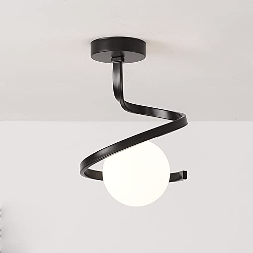 Plafonnier boule en verre et métal spirale pour couloir et entrée