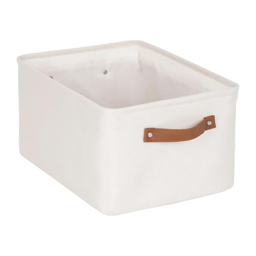 Natural Canvas Storage Basket, 15 x 11.02 x 7.87 Rectangular Bin with Sturdy Frame & Integrated Handles – Lightweight Fabric Organizer for Sweaters, Linens, Office Supplies – Living Room, Bedroom