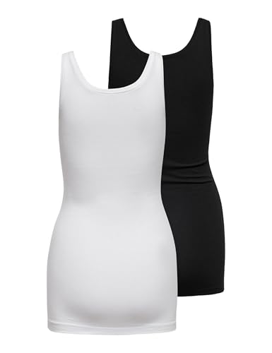ONLY Damen Onllive Love New Long Tank 2pk Noos Top, Schwarz, M EU – Ansicht 4