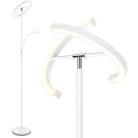 FIMEI Split Floor Lamp with Reading Light, Modern Bright LED Rotatable Standing Lamp with Stepless Dimming and 3000K-6000K Color for Living Room Bedroom Office, Touch and Remote Control, White Cover