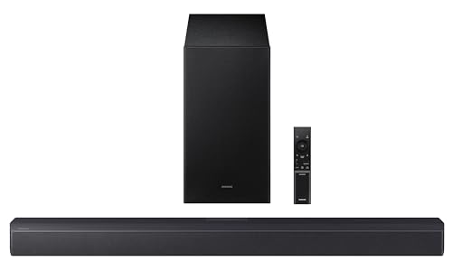 Samsung 300 W 2.1 ch Soundbar with Dolby Audio | DTS Virtual:X | Bass Boost | 3D surround sound | HDMI ARC | Optical In | Bluetooth | USB Music Playback | Wireless Subwoofer (HW-B45EF/XL, Titan Black)