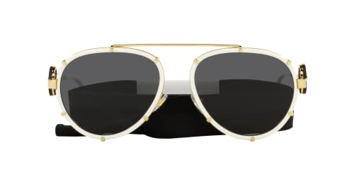 Versace VE 2232 147187 White Metal Aviator Sunglasses Grey Lens3