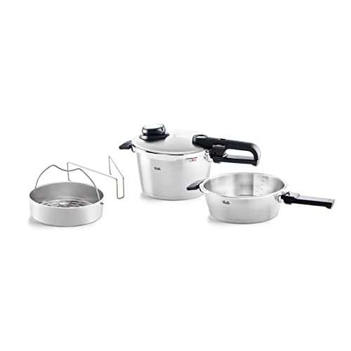 Fissler Vitavit Premium Set avec Autocuiseur, 4 Pièces (4,5 l – Ø 22 cm Et Poêle-Autocuiseur 2,5 l – Ø 22 cm) avec Couvercle Métallique, Panier Perforé – Compatible Induction