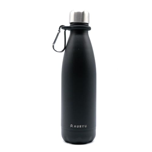 Auryu Best in Class Triple-Walled Insulated Stainless Steel Water Bottle, Keeps your Drinks Cold for up to 24 Hours and Hot for up to 12 Hours, Leak Proof, Make a Difference in the World, Black, 17oz