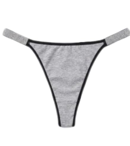 Women’s Rhinestone Strap Thong Underwear - Soft Cotton Blend Heather Grey V-String Panties with Sparkle Elastic Sides, Breathable No-Show Low-Rise Lingerie Briefs for Everyday Wear-image-18