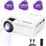 Home Cinema Led Projector - VTHENK Mini Video Projector 2600 Lux 1080P Full HD with 180" Display, Compatible with HDMI, VGA, TV, PS4, AV, USB, Mobile Phone and Laptop