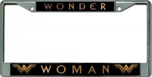 Wonder Woman On Black Chrome License Plate Frame