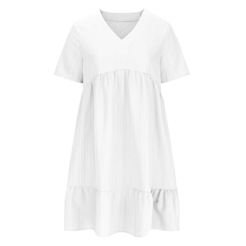 Vestido feminino solto gola V manga curta férias praia havaiano plissado básico vestido de verão par