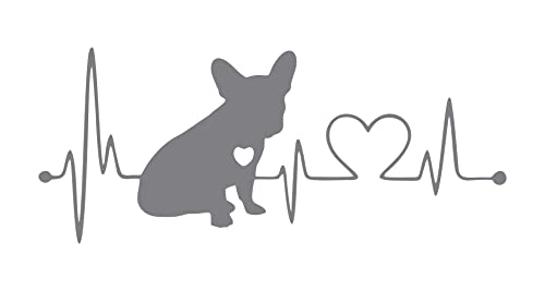 Image of Vinyl French Bulldog Heartbeat Glossy Car Glass Door Sticker 7 x 3 Inches Silver