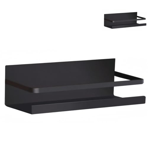 TIYOORTA 2Pcs Fridge Spice Rack Organizer Single Tier Magnetic Refrigerator Spice Storage Magnet Shelf, Black