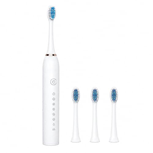 Image of Rechargeable Sonic Electric Toothbrush for Men & Women | 6 Cleaning Modes | 4 Replaceable Brush Heads | 40,000 Strokes /Min | IPX7 Waterproof | USB Fast Charging | 45-Day Battery | White