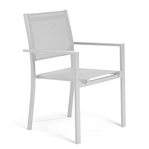 Oviala Fauteuil de Jardin Aluminium et textilène Blanc