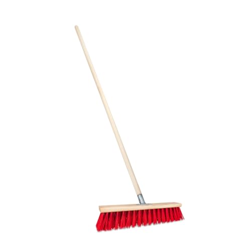 Straßenbesen 40 cm mit Holz Stiel 150 cm Holz draußen Gartenbesen Industriebesen Robuster Outdoor Besen mit Stabilen Borsten für Hof Garten und Gehwege