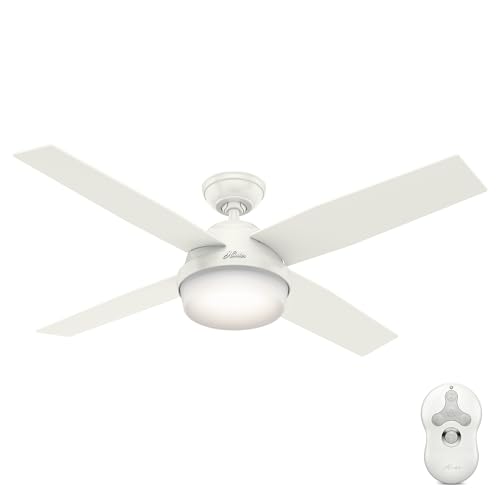 Hunter 52 inch Outdoor or Indoor Ceiling Fan with LED Light and Remote Control - White Ceiling Fan, Standard Mount, 4 Blades, For Patio, Porch, Garage, or Living Room - Dempsey 59252, Fresh White