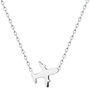 Cute Airplane Pendant Necklace for Women Teen Girls 925 Sterling Silver Brush Plane Airline Flight Charm Drop Choker Chain Adjustable Fashion Simple Souvenir Jewelry Gift Box 18 Inches