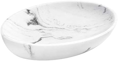 Lewondr Soap Dish, Marble Look Soap Tray, Resin and Grit Soap Holder for Shower Bathroom Kitchen Sink, Bar Soap Sponge Case Box, Bar Soap Holder for Kitchen Sink Counter Dry and clean, Oval - White