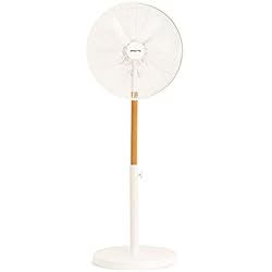 Ventilador Forcesilence CREATE / Air Stand Wood/Ventilador de Pedestal oscilante, Blanco y Madera Natural, 50W, Estilo Retro, 3 velocidades