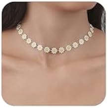 Long tiantian Daisy Necklace for Women Charm Necklace Pretty Summer Necklaces Princess Daisy Costume Flower Choker Necklace Spring Necklace for Women