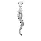 US Jewels 1 3/8in Men's Solid 925 Sterling Silver Italian Horn Good Luck Pendant