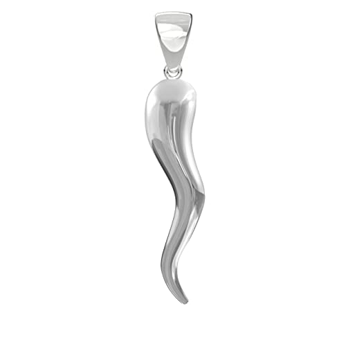 Us Jewels 1 3/8In Men's Solid 925 Sterling Silver Italian Horn Good Luck Pendant #TOP4