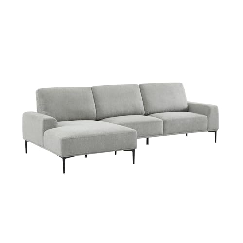 sweeek Divano a 3 posti in Tessuto e Metallo, Angolo Sinistro, Atlanta, Grigio Chiaro, 134x260x84 cm