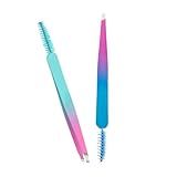 OATIPHO 2 Stück Präzisions Zupfwerkzeug für Augenbrauen Zangen mit Bürste Augenbrauenformer in Blau Rot und Blau Pink für Perfektes Styling und Pflege