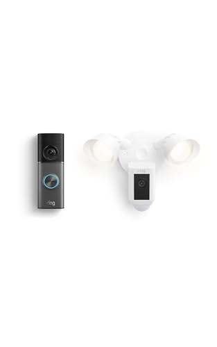 Image of Ring Wired Doorbell Pro (3rd Gen) (newest model), Deep Silver with Floodlight Cam Plus (1st Gen), White