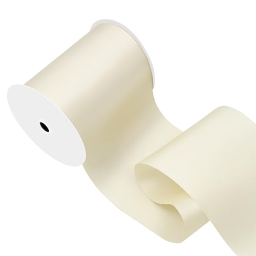 Image of Ivory Satin Ribbon 4 inch X 15 Yards Polyester Ribbon for Gift Wrapping Very Suitable for Weddings Party Hair Bow Invitation Decorations and More