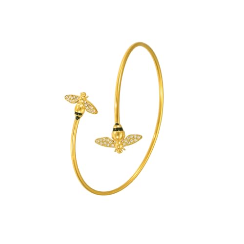 Honey Bee Bracelet for Women 18k Gold Plated Stainless Steel Dainty Crystal Bumble Cute Insect Animal Cuff Bracelet Wedding Prom Office Wear Lightweigh Hypoallergenic Chic Jewelry for Mother Friends