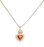 Lunix Collana Cuore Sacro Rosso Ciondolo Smaltato Grande Idea Originale per Regalo Natale Compleanno Festa Della Mamma,Fatto a Mano, Gioielli Donna Smaltato Rosso 2,5