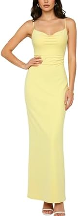 Cowl neck lace-up open back slip maxi