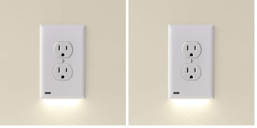Image of Single - SnapPower GuideLight [For Duplex Outlets] - Replaces Plug-In Night Light - Electrical Receptacle Wall Plate With LED Night Lights - Auto On /Off Sensor - (Duplex, White) (Pack of 2)