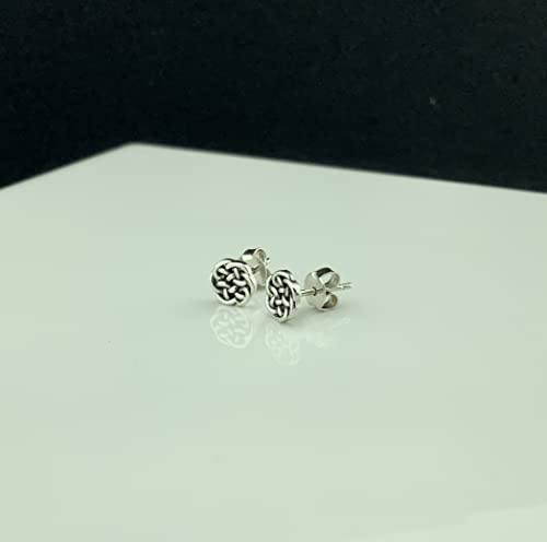 Silvercloseout Rhodium Plated Sterling Silver Womens Interlocking Celtic Antrim Knot Stud Earrings Ladies Celtic Braid Earrings Silver Girls Celtic Knot Studs #TOP2