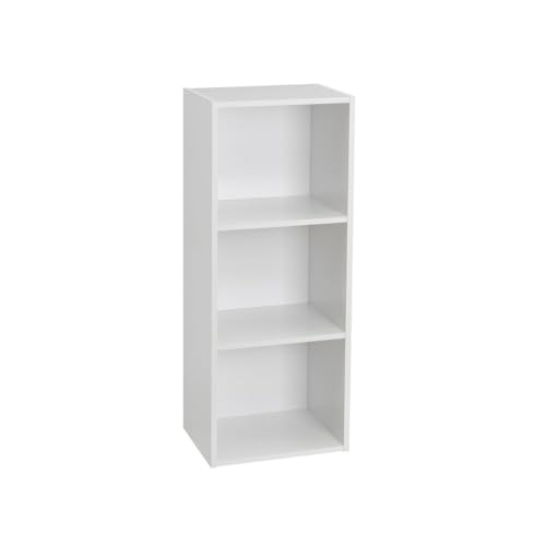 LOLAhome   Estantería Librería Cubo con 3 Estantes de Tablero de Laminado Color Blanco de 80x30x24. Mueble para Despacho, Librería, Dormitorio o Despensa. Soporta 15 kg. Requiere Montaje