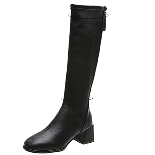 Bottes pour femmes bottes hautes en polaire chaussures en cuir PU d'hiver