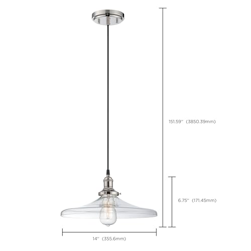 Image of Nuvo Lighting 60 /5407 Vintage Incandescent One Light Pendant Curved Clear Glass Polished Nickel