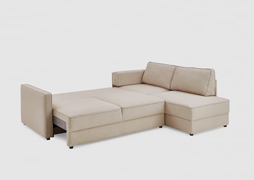 ATLANTIC home collection Eckgarnitur Chill, Schlaffunktion (ca. 135x230 cm), inkl. Bettkasten, frei im Raum stellbar, Wellenunterfederung, Ecke rechts, Creme, BxTxH: 250x200x86cm