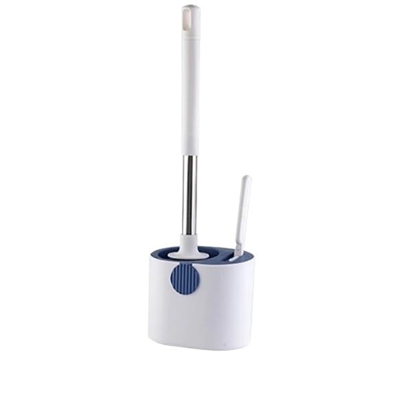Brosse de toilette silicone bleu avec support mural long manche pour WC