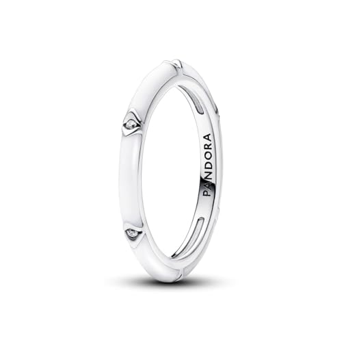 PANDORA ME Anillo de plata de ley con circonitas cúbicas transparentes y esmalte blanco, talla 52
