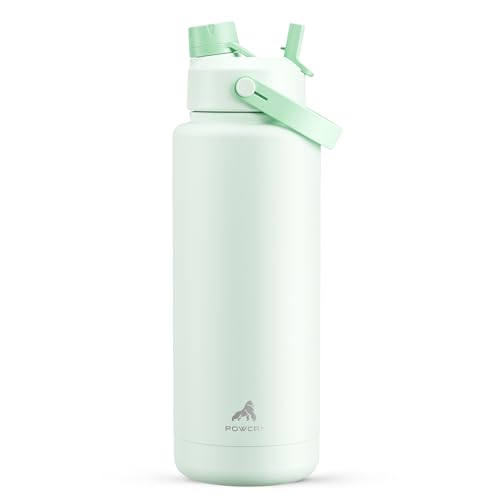 Image of POWCAN 40 oz Insulated Water Bottle with 2-in-1 Straw and Spout Lid, Keep Cold 24H, Leak-Proof, BPA-Free, Double Wall Stainless Steel Water Bottle for Sports, Gym, Travel, and School (Mint)